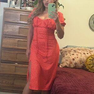 Elegant/casual  Red Polka Dot Dress